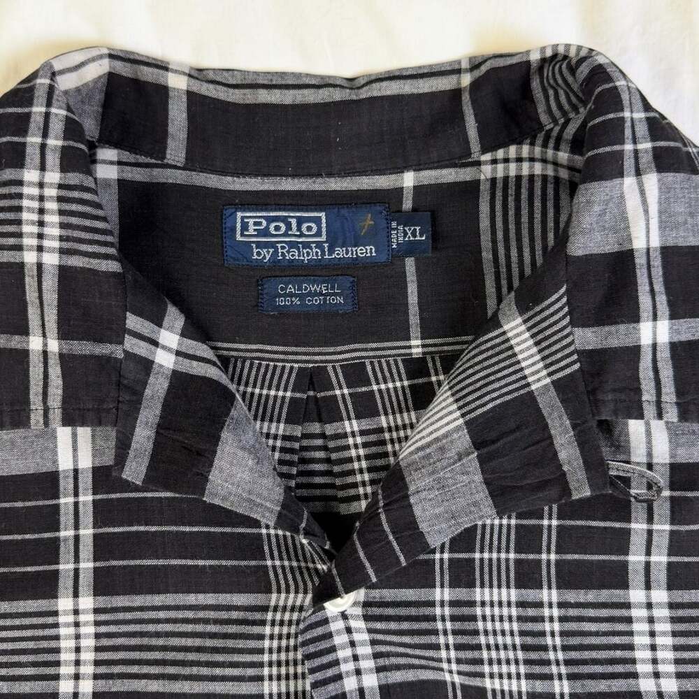 Polo Ralph Lauren Men’s XL Caldwell Black White Plaid Short Sleeve Shirt Cotton